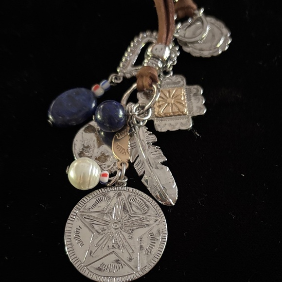 Chico's Brown Leather Necklace with Silver and Gold Charms - Picture 2 of 3